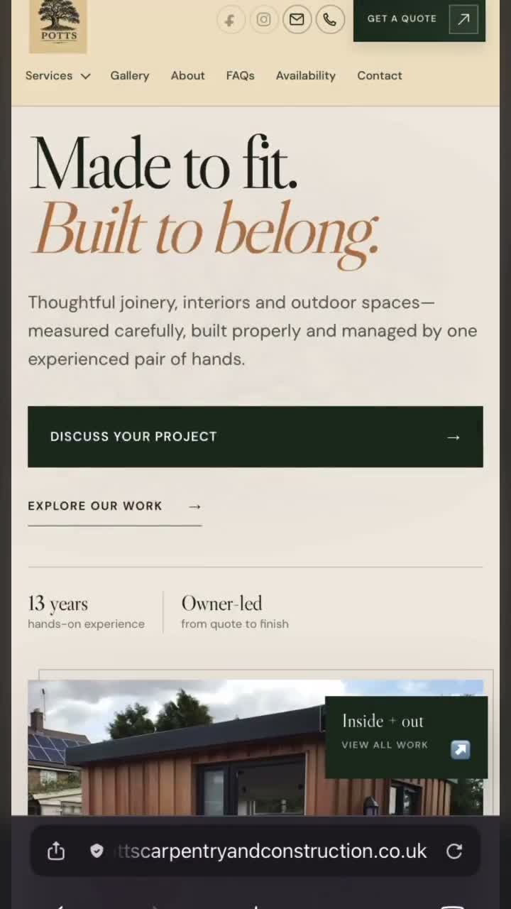 Cedar-clad garden office featured on the Potts Carpentry and Construction website